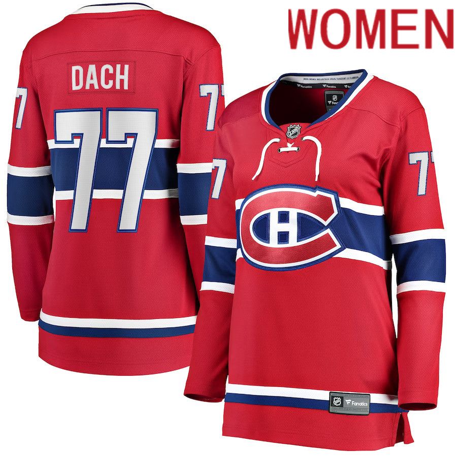 Women Montreal Canadiens 77 Kirby Dach Fanatics Branded Red Home Breakaway Player NHL Jersey